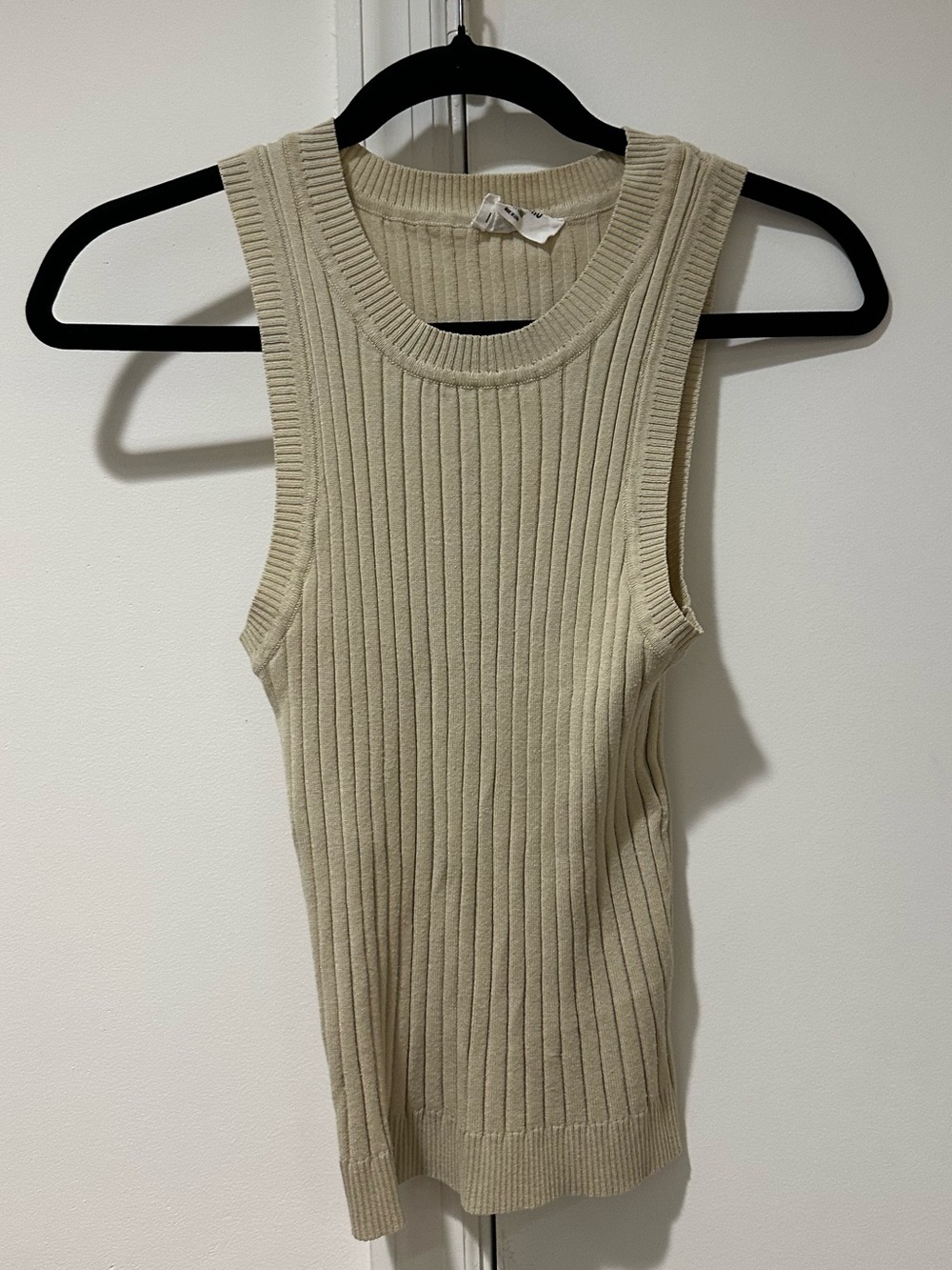 Double Zero Beige Ribbed Knit Sleeveless Tank Top Y2K Minimalist Size Large